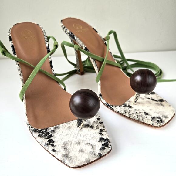 Brother Vellies NEW Snakeskin Wood Globe Lace-Up Ankle Strap Sandal Heels Size 9 - Picture 7 of 16